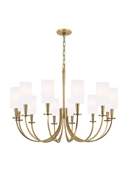 Mason 12-Light Chandelier in Aged Brass.